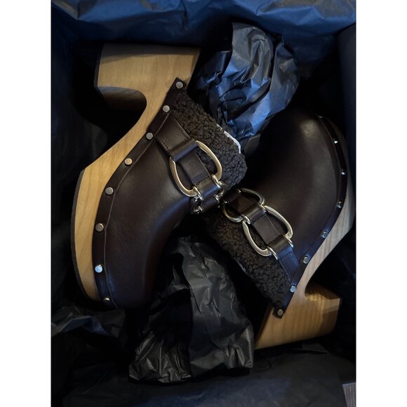 MAJE Leather Dora Clog Heels Women's Size 38 New in Box - Picture 2 of 9